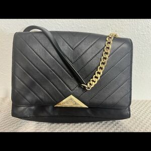 Karl Lagerfeld Black Quilted Shoulder Bag with Gold Tone Chain EUC